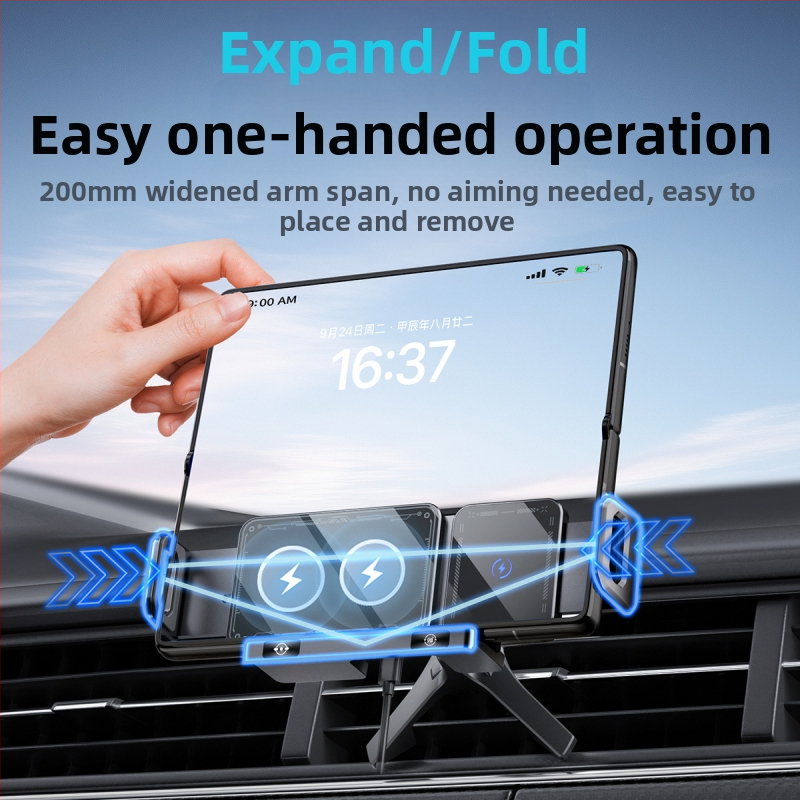 Сгъваема стойка за мобилен телефон в кола, ново безжично зареждане за Huawei X5, фиксирана навигационна стойка за Samsung, 2025 г.