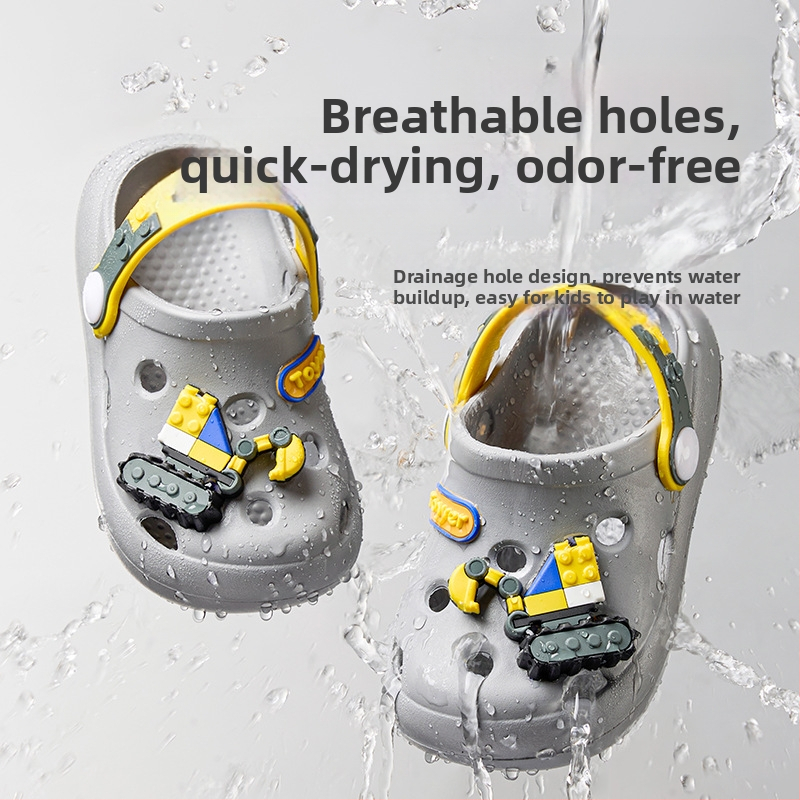 Детски чехли Excavator за момчета, лято 2025, бебешки плажни обувки Baotou, нехлъзгави, за вътрешна употреба