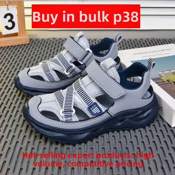 Популярни момчешки обувки, летни нови дишащи сандали с бомбета, детски плажни обувки, обувки за начално училище за момчета с рамка, модерни