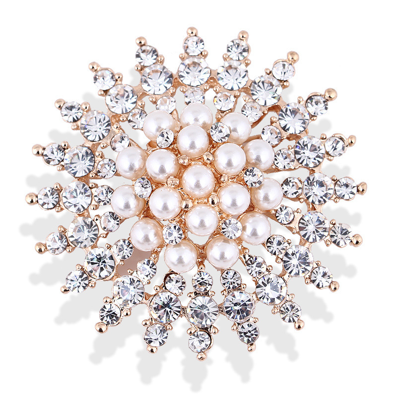 Lengva prabangi snaigės formos, deimantais įterpta lipni perlų korsažo moteriška rudens ir žiemos elegantiška sagė, aukštos kokybės šilko šaliko sagtis, gimtadienio dovana drabužiams