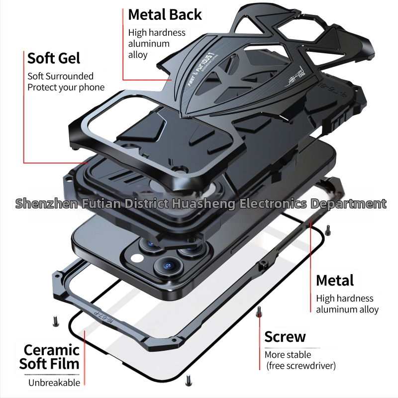IPhone 16promaxi jaoks mõeldud kolmekordse kaitsega mobiiltelefoni ümbris, metallist silikoonist sportauto kaitseümbris, IP15, kõikehõlmav kukkumiskindel