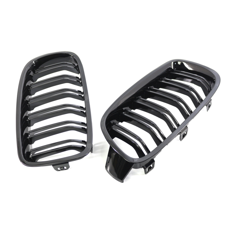 Подходящ за BMW 13-19 3 серия модифицирана F30F35 предна решетка с двойна лента, предна радиаторна решетка в гланцово черна с двойна линия
