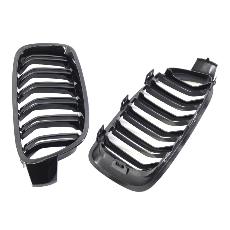 Подходящ за BMW 13-19 3 серия модифицирана F30F35 предна решетка с двойна лента, предна радиаторна решетка в гланцово черна с двойна линия