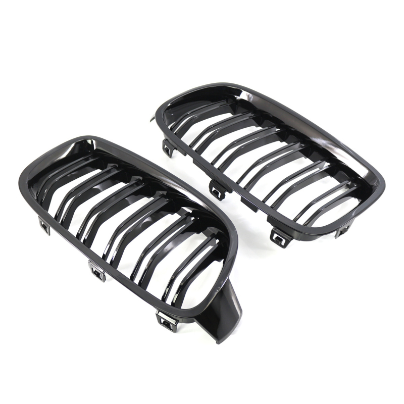 Подходящ за BMW 13-19 3 серия модифицирана F30F35 предна решетка с двойна лента, предна радиаторна решетка в гланцово черна с двойна линия