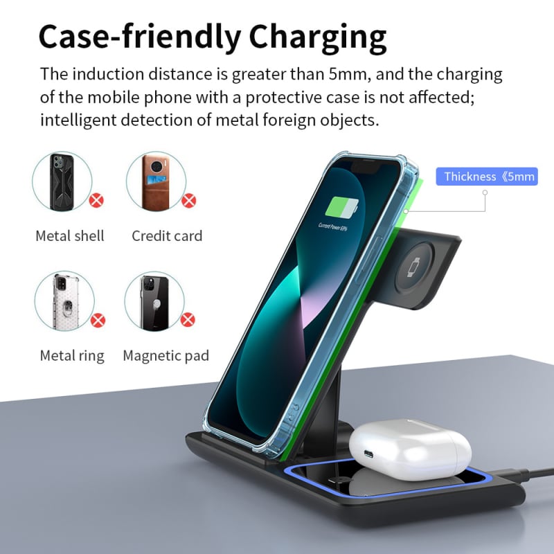 Încărcător wireless trei-în-unu, suport pliabil pentru telefon, încărcare wireless în stoc, încărcător wireless patru-în-unu pentru telefoane mobile transfrontaliere