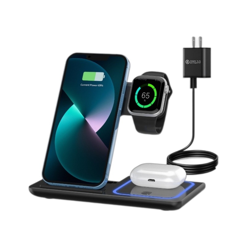 Trīs vienā bezvadu lādētājs, salokāms tālruņa statīvs, bezvadu uzlāde noliktavā, pārrobežu mobilā tālruņa četru vienā bezvadu lādētājs