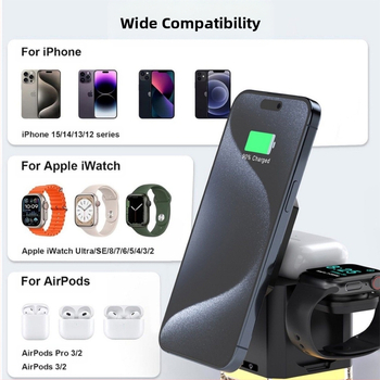 Трансгранична нощна лампа с четири в едно магнитно безжично зарядно, персонализирана сгъваема безжична зарядна стойка за мобилни телефони на Apple