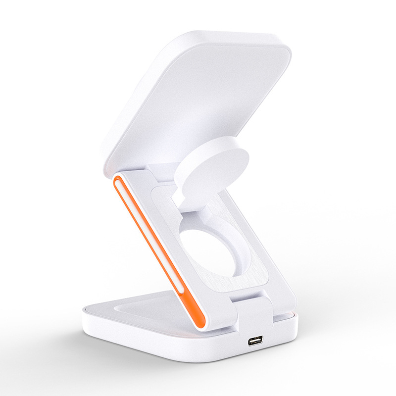 Pārrobežu jauns trīs vienā bezvadu lādētājs mobilajam tālrunim, ātra uzlāde, saliekams magnētiskais kronšteins, pulksteņu austiņu bezvadu uzlāde