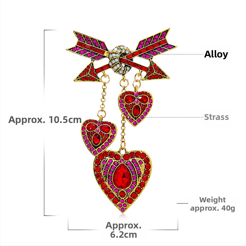 Zhonggu vintage plný diamant jeden šíp cez srdce strapec tvar retro štýlu brošňa pin pánske oblekové doplnky