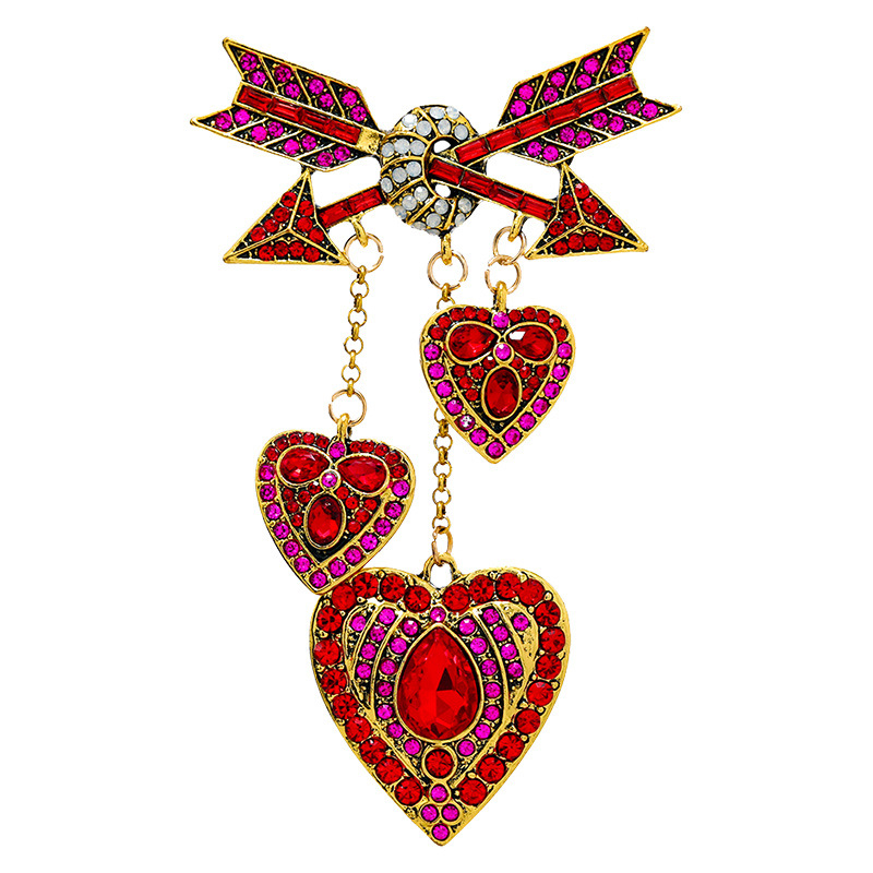 Zhonggu винтидж пълен диамант една стрела през сърце пискюл форма ретро стил брошка игла мъжки костюм аксесоари