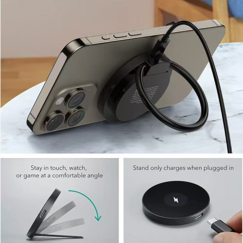 Jauns trīs vienā bezvadu lādētājs, kas piemērots Apple mobilajiem tālruņiem, ātra uzlāde, 15 W gredzena turētājs, bezvadu uzlāde pāri robežām