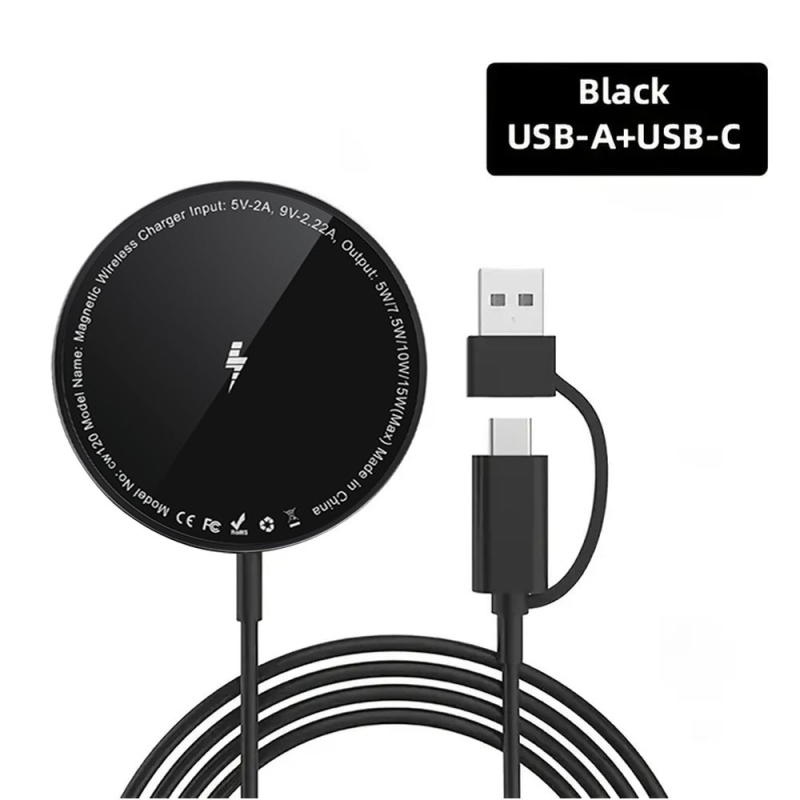 Juhtmevaba laadimine Magsafe15W magnetiline kiirlaadimisrihm AC kahe pordiga kaks-ühes üliõhuke magnetiline juhtmevaba laadija