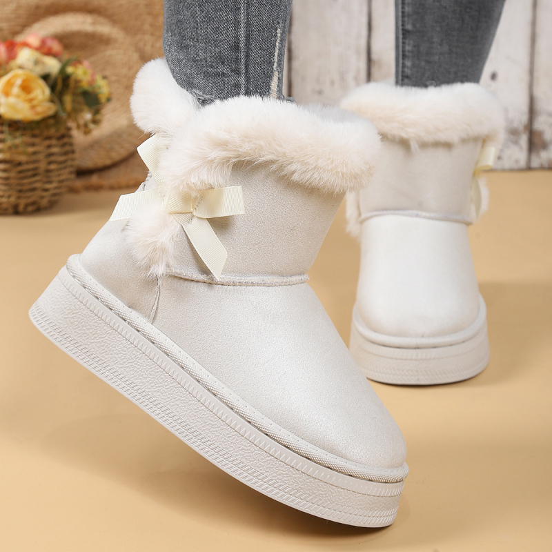 Дамски зимни ботуши с външна търговия и кожени панделки, украсени с прости ежедневни дамски зимни ботуши с дебела подметка, неплъзгащи се памучни обувки