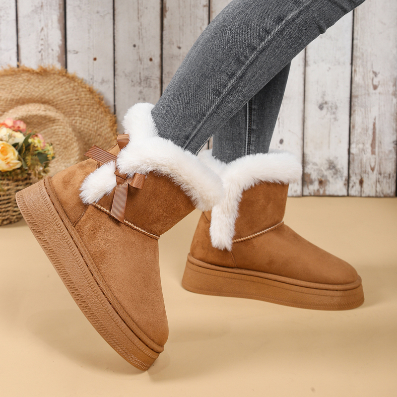 Дамски зимни ботуши с външна търговия и кожени панделки, украсени с прости ежедневни дамски зимни ботуши с дебела подметка, неплъзгащи се памучни обувки