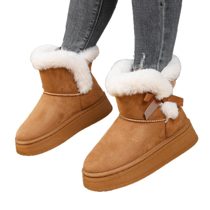 Дамски зимни ботуши с външна търговия и кожени панделки, украсени с прости ежедневни дамски зимни ботуши с дебела подметка, неплъзгащи се памучни обувки