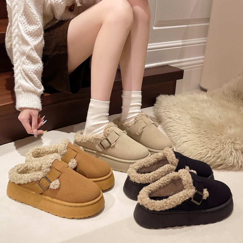 Pantofi de damă cu talpă groasă și platformă în stil coreean, stil coreean, cizme de zăpadă noi pentru iarnă, pentru exterior, pantofi călduți cu fleece, cu jumătate de flop, din bumbac, pentru femei