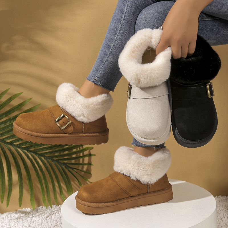 Нови дамски снежни ботуши от 2025 г., къси студентски снежни ботуши, топли памучни зимни обувки, удебелени и кадифени обувки в корейски стил