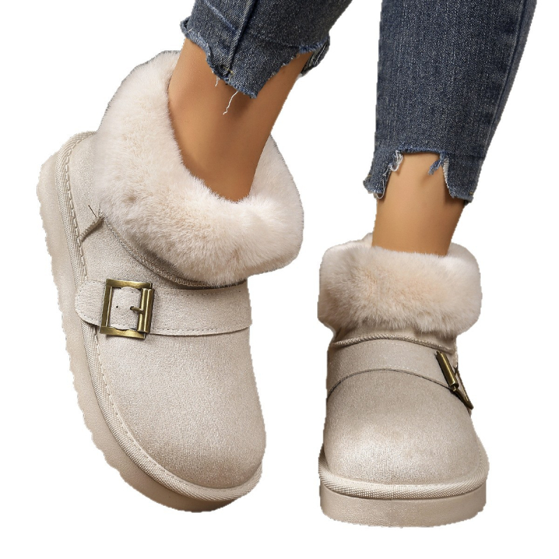 Нови дамски снежни ботуши от 2025 г., къси студентски снежни ботуши, топли памучни зимни обувки, удебелени и кадифени обувки в корейски стил