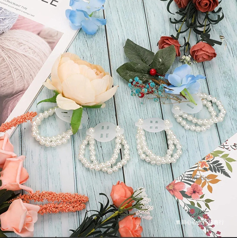 Riešo gėlė Riešo perlų apyrankė Apyrankė su karoliukais Rankų gėlė Nuotakos vestuvių Riešo gėlė Perlų rankų darbo Apyrankė