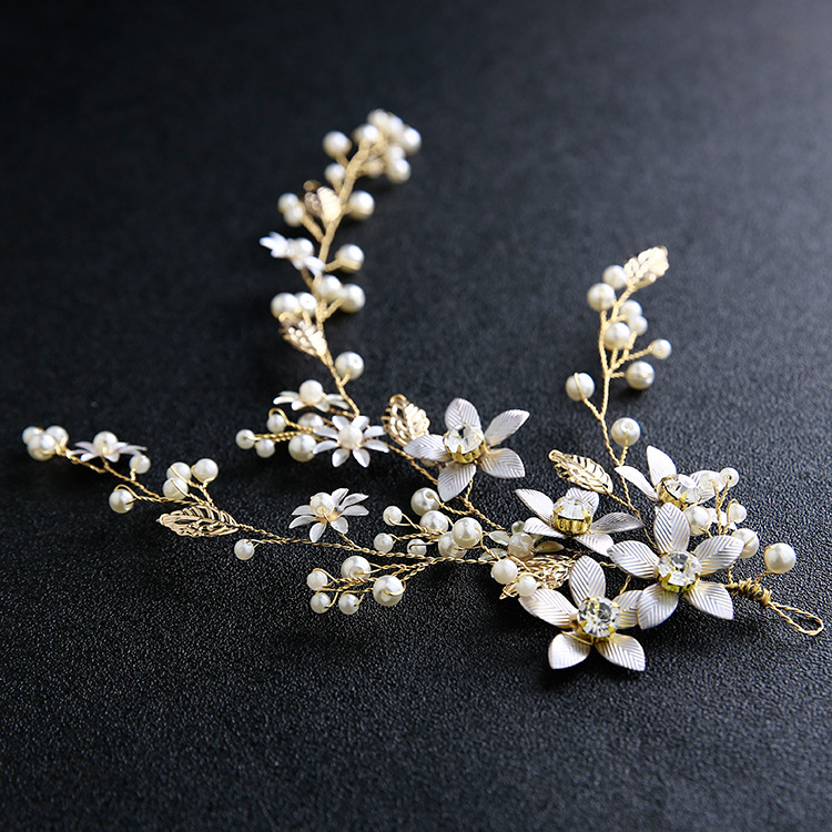 Златни ръчно изработени булчински шапки за сватбена рокля, аксесоари за коса, красиви корейски мъниста за сватбени аксесоари за коса