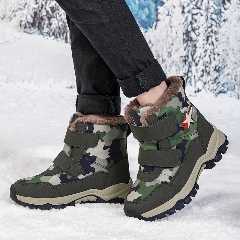 Vaikiški medvilniniai batai su kamufliažu, žieminiai, aukštakulniai, medvilniniai, dideli, berniukiški, su vilnos pamušalu, stori, sniego batai, urmu