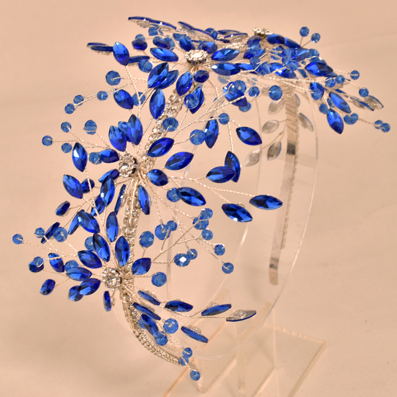 Европейски и американски диамантени ленти за коса, ръчно изработени аксесоари за коса, сини кристали, корона за коса, модни елегантни аксесоари за лента за глава DZ241