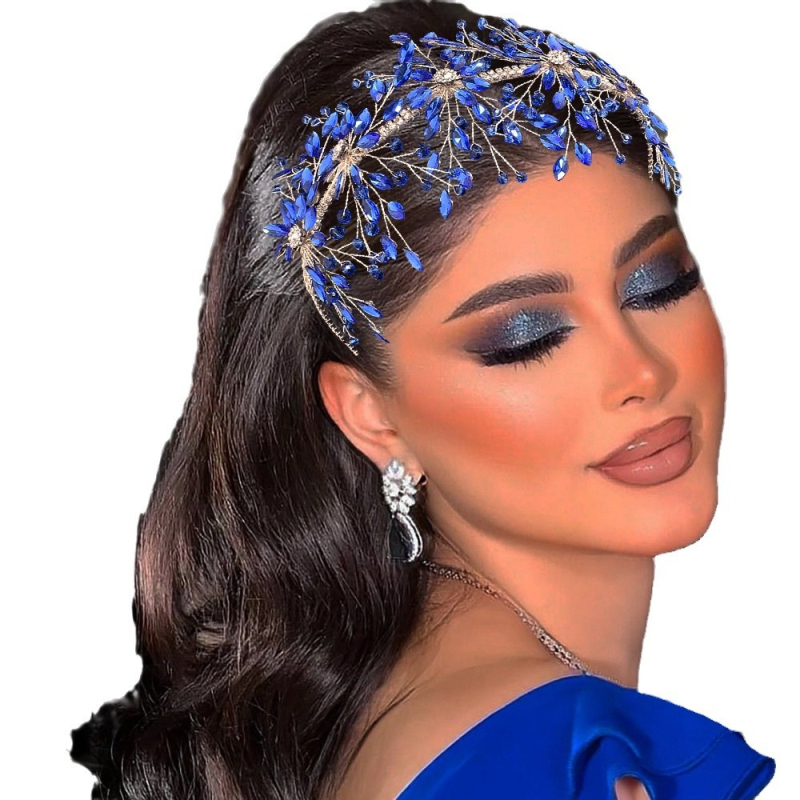 Европейски и американски диамантени ленти за коса, ръчно изработени аксесоари за коса, сини кристали, корона за коса, модни елегантни аксесоари за лента за глава DZ241