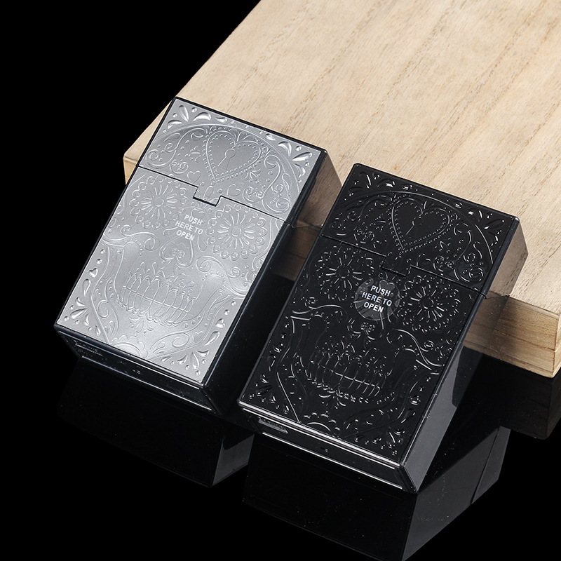 Persikų širdies kaukolės plastikinis cigarečių dėklas, šiurkštus cigarečių dėklas, 20 vnt. vyriškų kūrybingų asmeninių, slėgiui atsparių daiktų laikymo dėžučių rinkinys, nešiojamas cigarečių dėklas