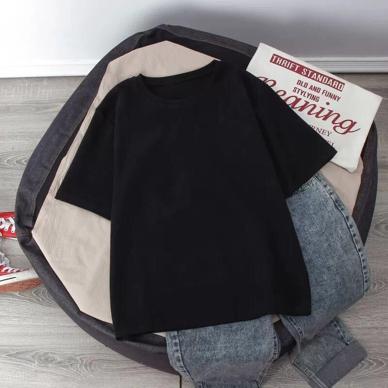 Детска тениска с къс ръкав от 100% памук, едноцветна, лято 2023, нова корейска стилна свободна тениска с дълъг ръкав, модна