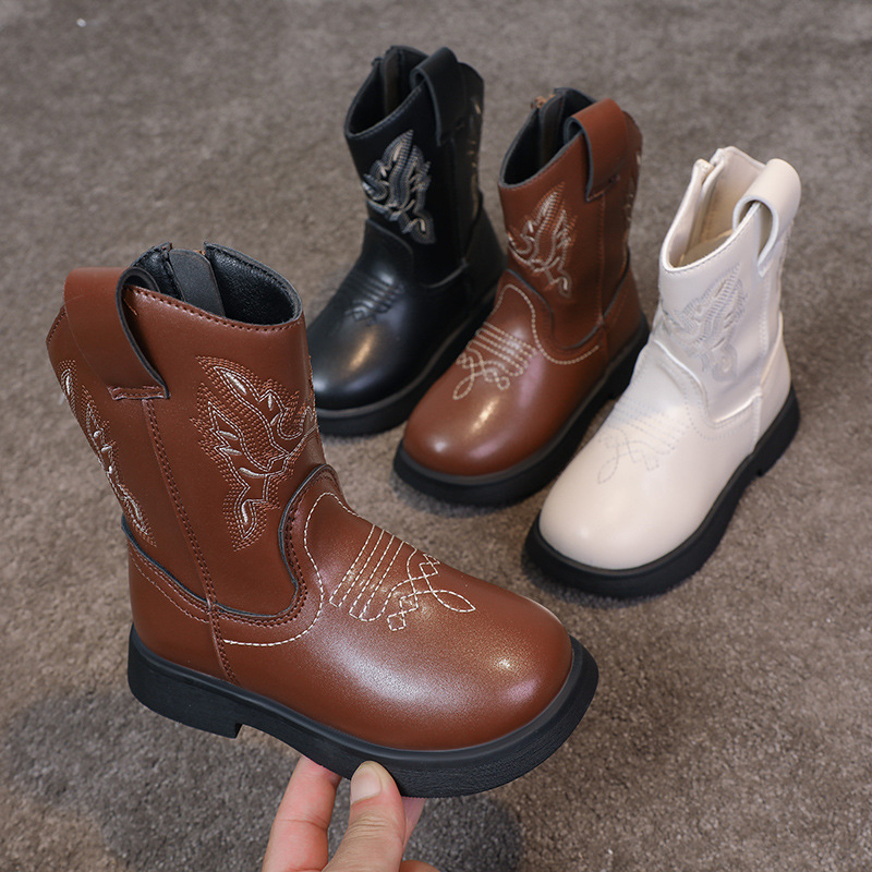 Jauni bērnu ādas zābaki 2024. gada rudens un ziemas augstpapēžu zābaki Eiropas un amerikāņu stila zābaki zēniem un meitenēm