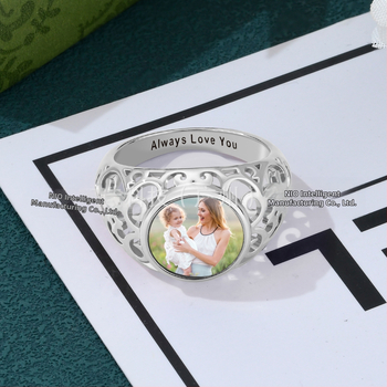 Персонализиран сребърен пръстен от ретро цвят със снимка, персонализиран трансграничен европейски и американски горещо продаван висок клас бижута за жени