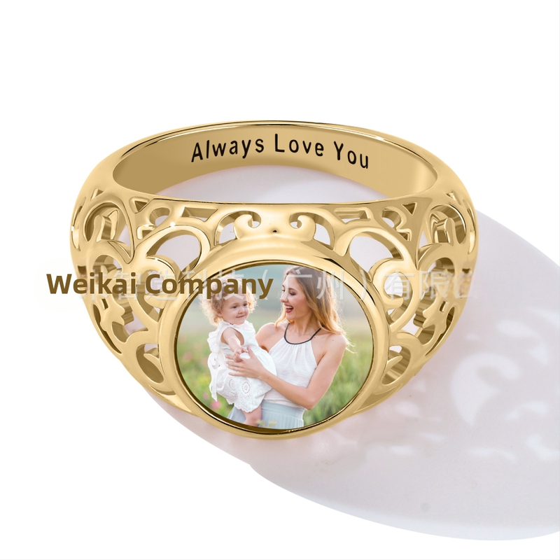 Персонализиран сребърен пръстен от ретро цвят със снимка, персонализиран трансграничен европейски и американски горещо продаван висок клас бижута за жени