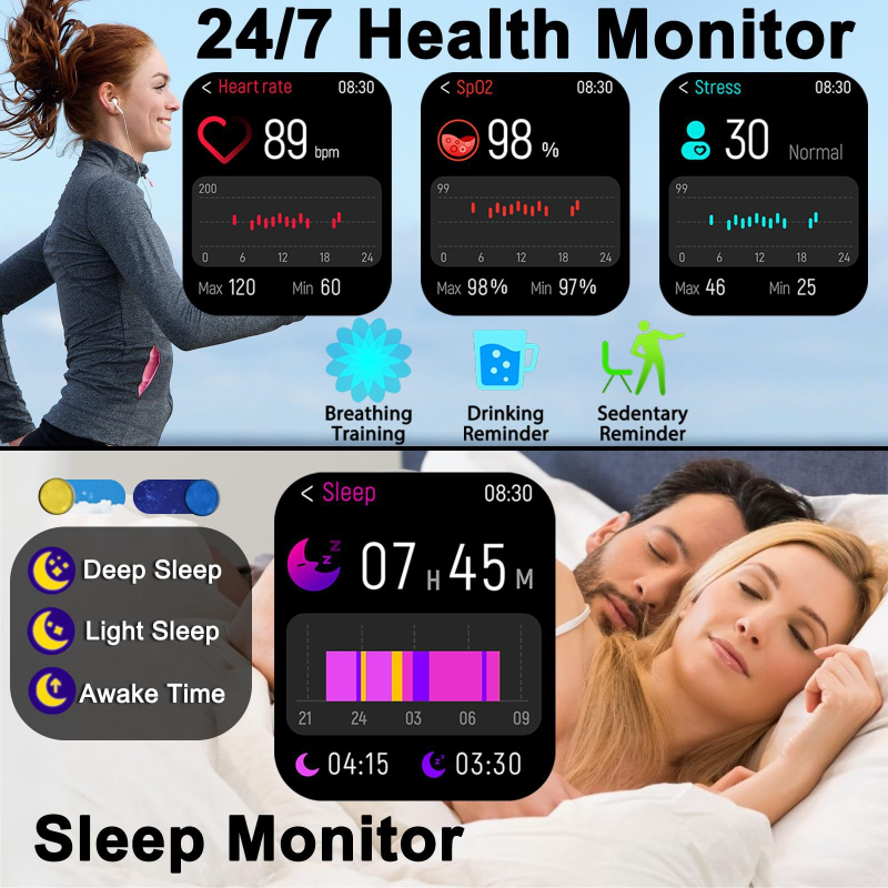 Užsienio prekybos karšto pardavimo madingas išmanusis laikrodis vyrams ir moterims „Bluetooth“ skambučiams, širdies ritmo, miego, sveikatos stebėjimo, mankštos laikrodis