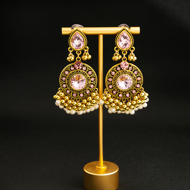 Eiropas un Amerikas pārrobežu smaragda dārgakmeņu auskari, augstas klases grezni dimanta pušķu auskari, vintage mākslinieciski apaļi auskari