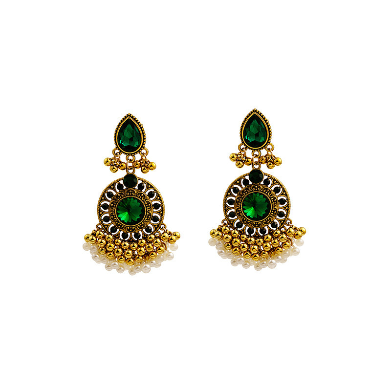 Eiropas un Amerikas pārrobežu smaragda dārgakmeņu auskari, augstas klases grezni dimanta pušķu auskari, vintage mākslinieciski apaļi auskari