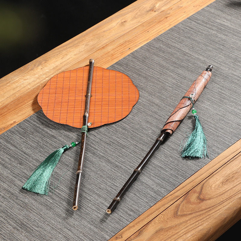 Ръчно изработен бамбуков ветрилообразен вентилатор от бамбук, копринен, китайски стил, бамбуков кръгъл вентилатор, въртящ се сгъваем преносим кръгъл вентилатор, вентилатор от Пу...