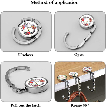 Γάντζος τσάντας, προσαρμοσμένο μεταλλικό στρογγυλό κόλλα τσάντας, βολικό για τις γυναίκες να το κουβαλούν όταν βγαίνουν έξω, πτυσσόμενη συμπαγής πόρπη τσάντας