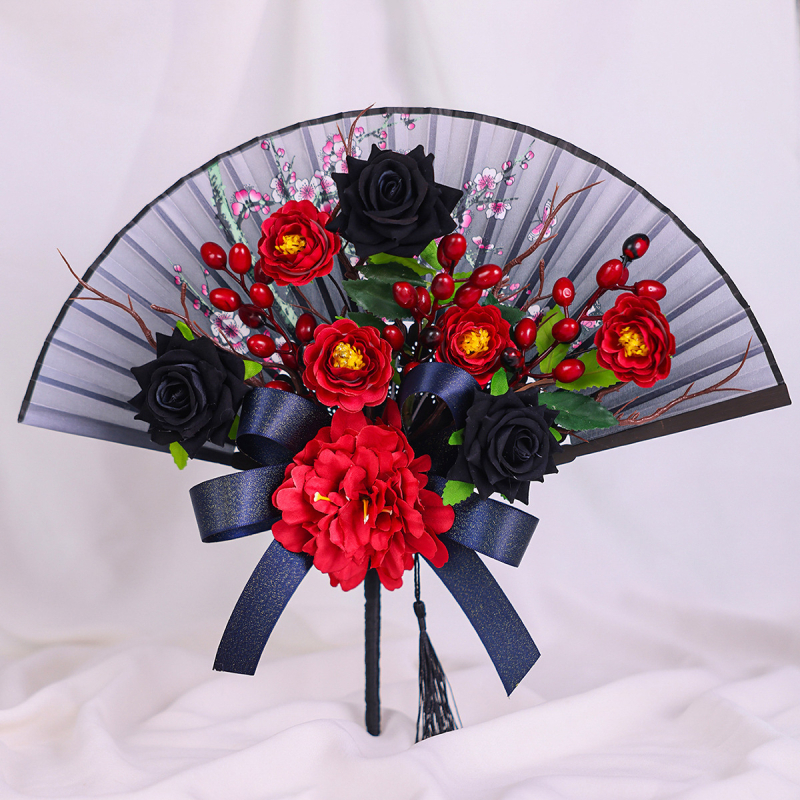 Нови китайски стил копринени цветя ретро ръчни сгъваеми ветрила аксесоари античен портрет пътуване снимка покриваща ръчно изработени групови ветрила аксесоари