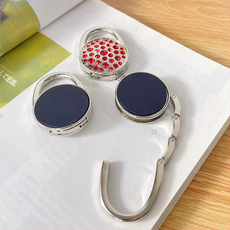 Okrúhly vonkajší diamantový skladací háčik na tašku, držiak na stolovú úložnú tašku, dámsky háčik na kabelku, prenosný háčik