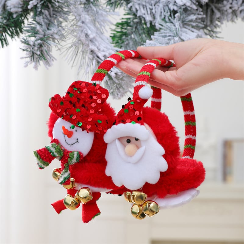 Ziemassvētku jaunā stila ausu aizsargi ar zvaniņiem pieaugušajiem un bērniem, svētku ballīšu rotājumi, silti ausu aizsargi, Ziemassvētku rotājumi