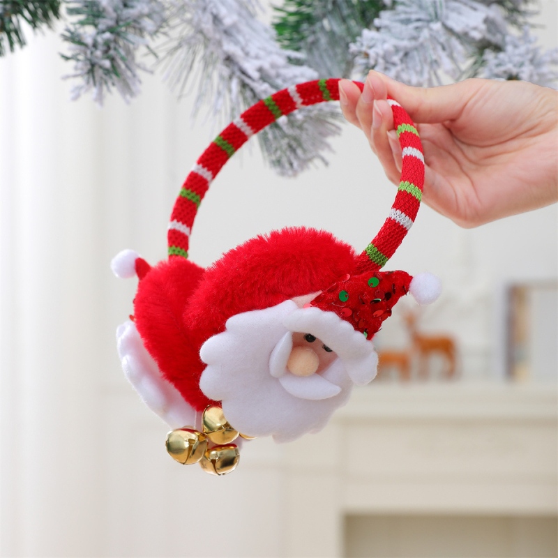 Ziemassvētku jaunā stila ausu aizsargi ar zvaniņiem pieaugušajiem un bērniem, svētku ballīšu rotājumi, silti ausu aizsargi, Ziemassvētku rotājumi