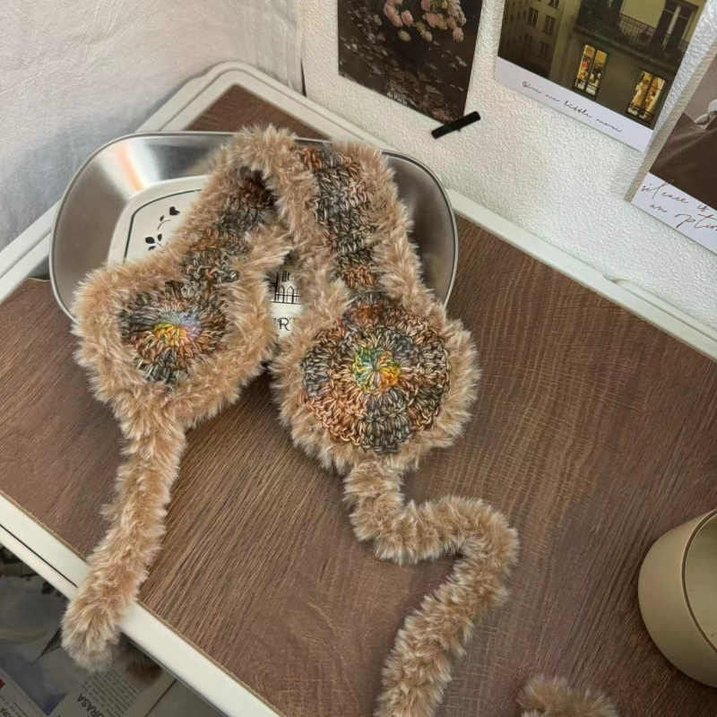 Плетени вълнени наушници за жени, зимни, пухкави, с връзки, удебелени, топли, незамръзващи, наушници за ученици