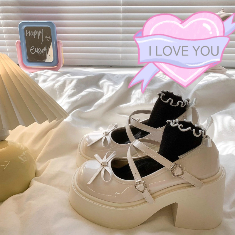 Juodi storakulniai platforminiai Mary Jane bateliai moterims 2024 m. nauji koledžo stiliaus aukštakulniai JK maži odiniai bateliai