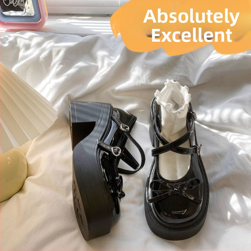 Черни обувки Мери Джейн с дебел ток и платформа, дамски, нови 2024 г., висок ток в колежански стил, JK, малки кожени обувки