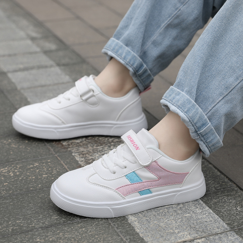 Pantofi sport pentru copii transfrontalieri, pantofi de primăvară și toamnă din piele, pantofi albi pentru fete, pantofi sport cu platformă joasă, pantofi sport pentru băieți și școală, pantofi albi, pantofi casual