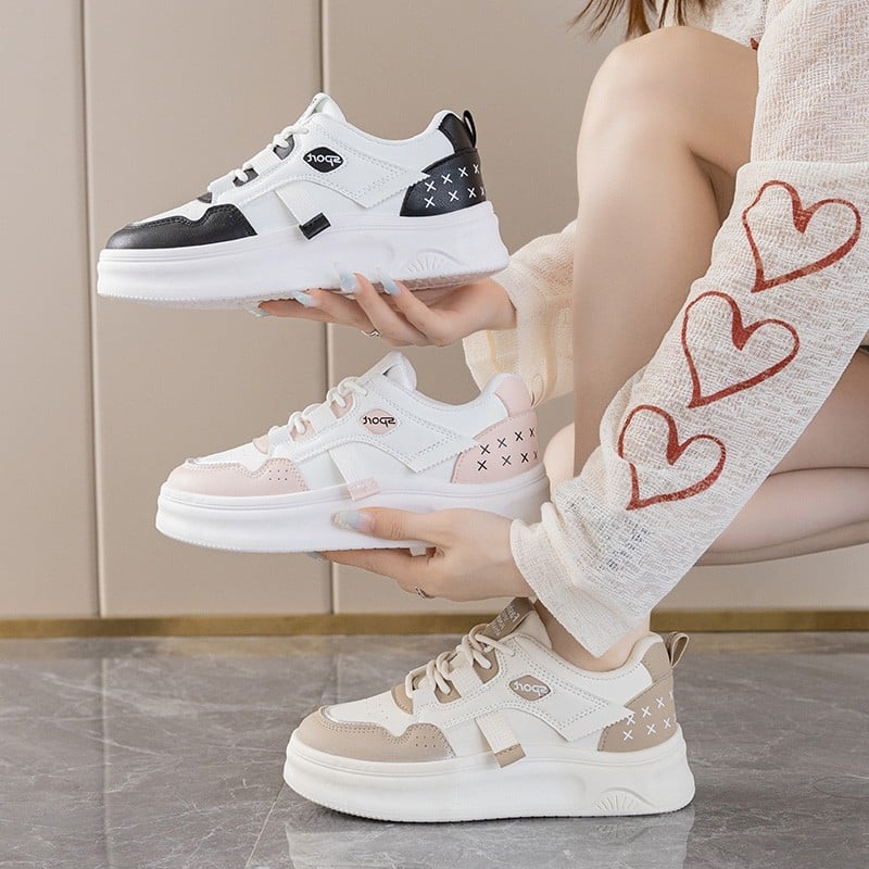 Pantofi sport sport cu talpă groasă, stil coreean, pentru studente, de primăvară 2025, noi, albi, pentru fotografie stradală, casual