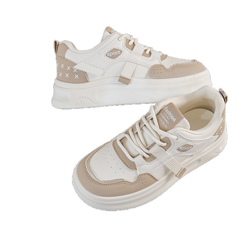 Пролетни нови бели обувки за 2025 г. в корейски стил, ученички, с дебела подметка, спортни маратонки, ежедневна улична фотография