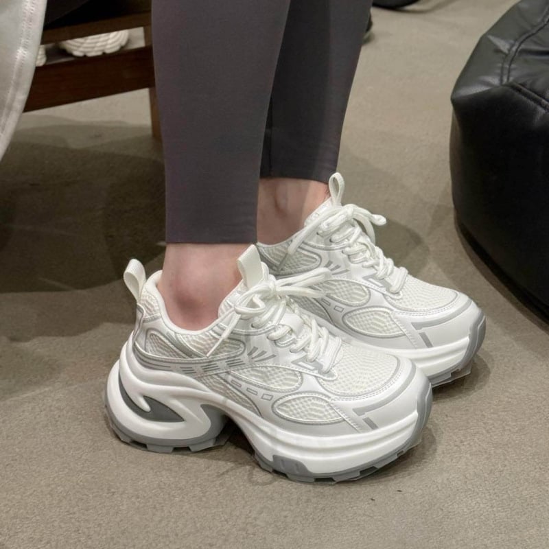 Pantofi sport pentru tătici din piele naturală, transfrontalieri, pentru femei, pantofi cu platformă, cu talpă groasă și înălțime, noi și versatile, pantofi sport la modă, cu șireturi, albi