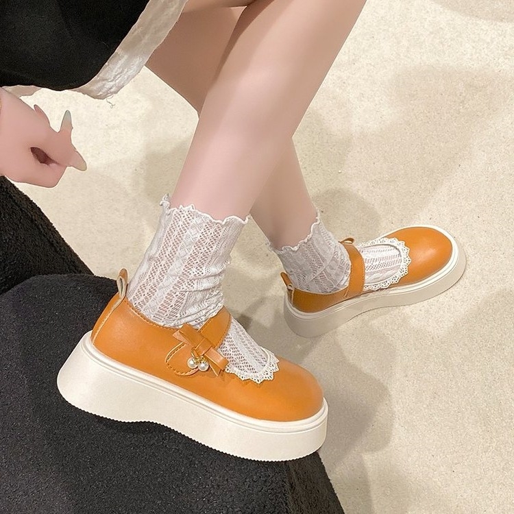 Prancūziško baleto stiliaus apvalios nosies, storapadės, negilios burnos bateliai moterims, 2025 m. vasarai, naujas stilius su sijonu, aukštesniais, storapadiais Mary Jane bateliais.