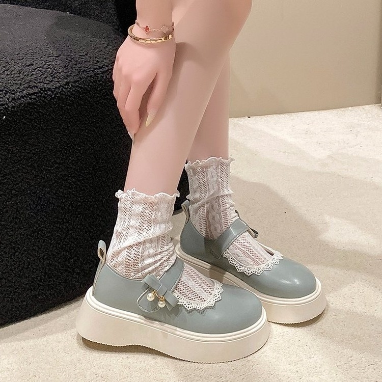 Prancūziško baleto stiliaus apvalios nosies, storapadės, negilios burnos bateliai moterims, 2025 m. vasarai, naujas stilius su sijonu, aukštesniais, storapadiais Mary Jane bateliais.